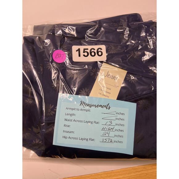 Blue Floral Leggings Crossband Mid Rise Length Size M NWT Jenni - Picture 7 of 7